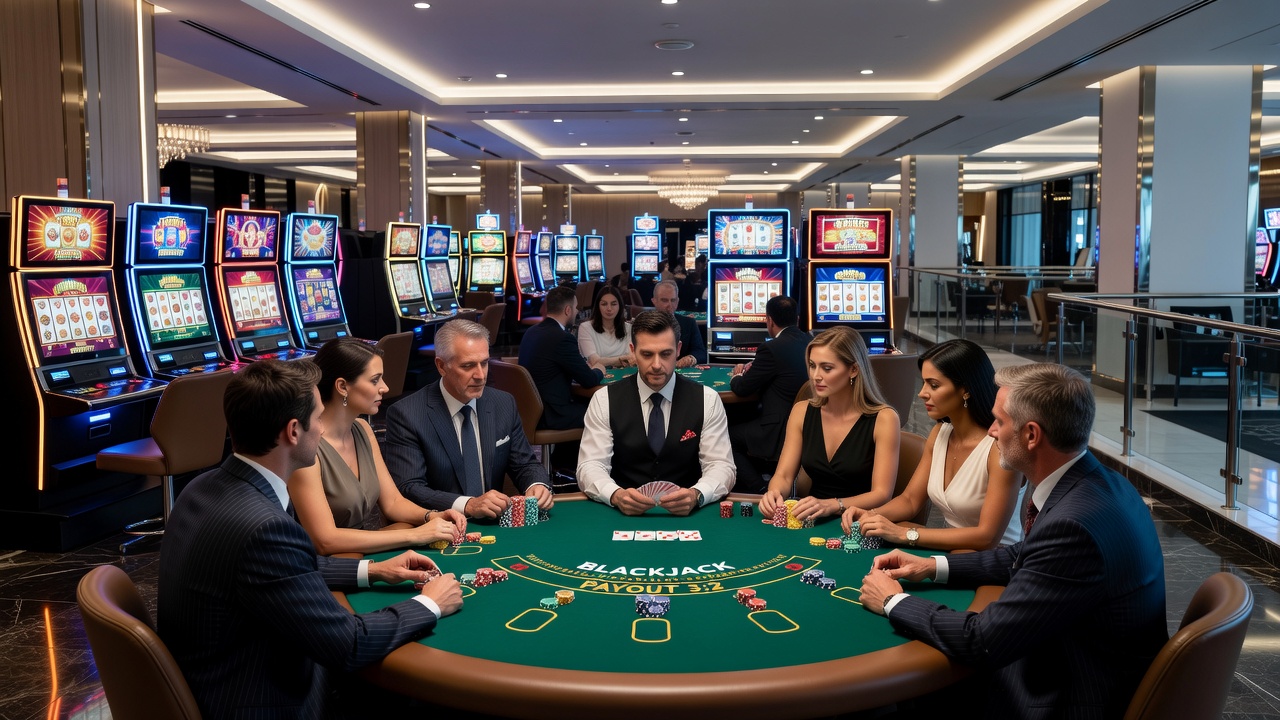 Detailansicht moderner Slot-Maschinen und digitaler Casino-Schnittstellen