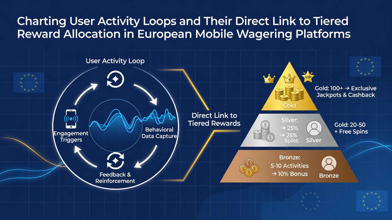 Diagramm zeigt Nutzeraktivitätsloops mit gestaffelten Belohnungsstufen auf einer mobilen Wettplattform