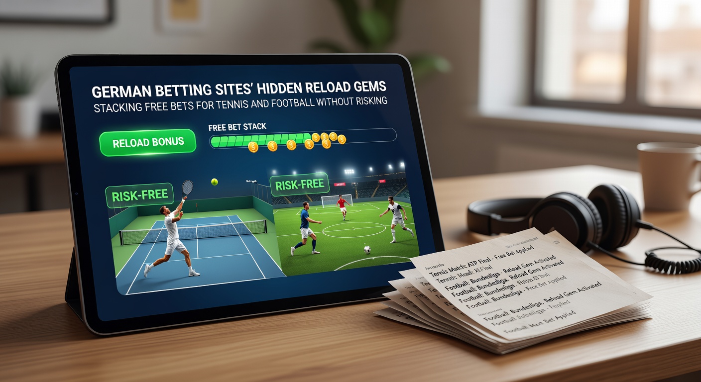 Screenshot einer deutschen Wettseite mit aktiven Reload-Free Bets für ein Fußball-Match und ein Tennis-Turnier im April 2026