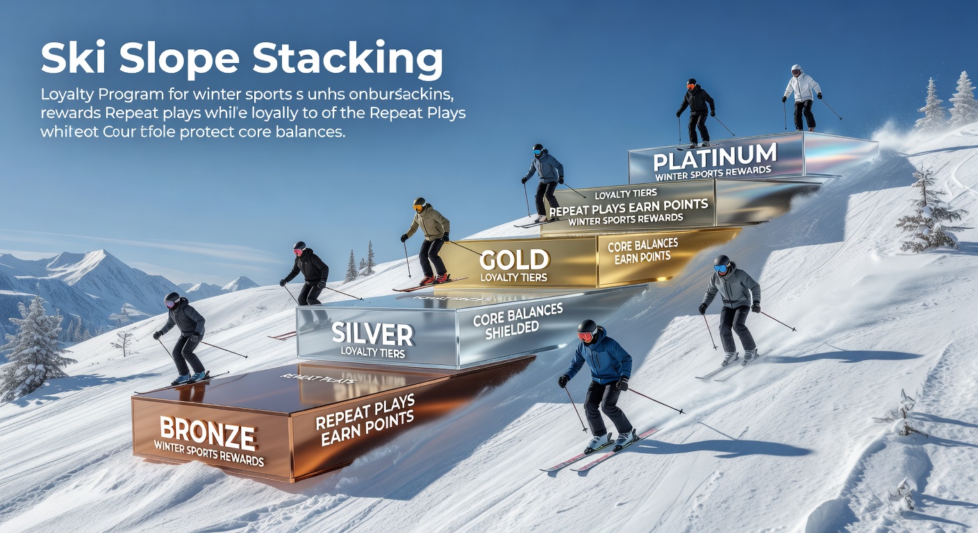 Illustration von gestaffelten Treueprogrammen bei Wintersport-Wetten mit Skisymbolen und Bonusstufen
